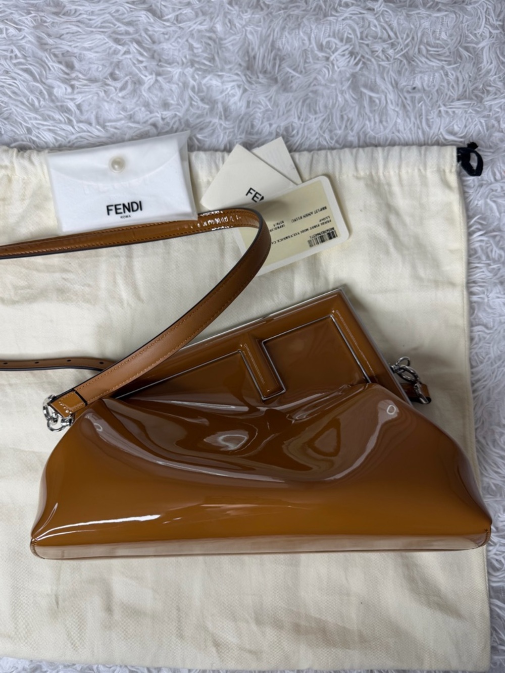 FENDI Shiny Nappa Midi Fendi First in Caramello